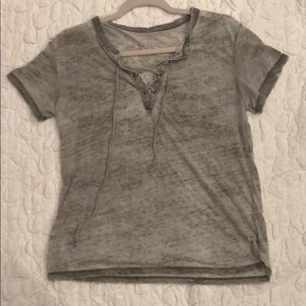 American Eagle || Sheer Camo shirt with tie string